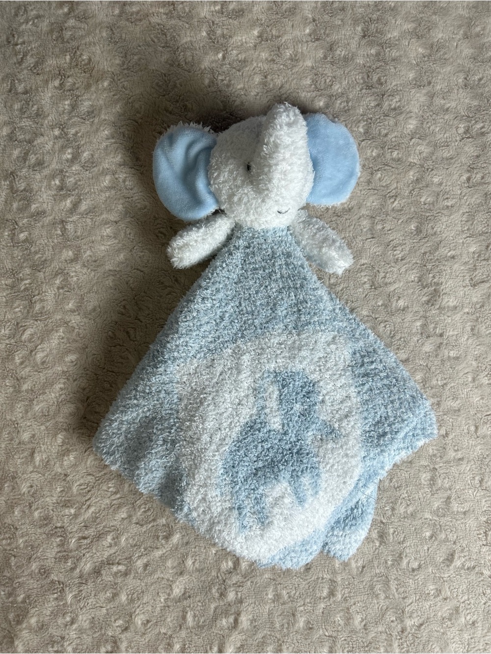 Little Me Blue White Elephant Lovey Security Blanket Rattle Soft Knit Chenille